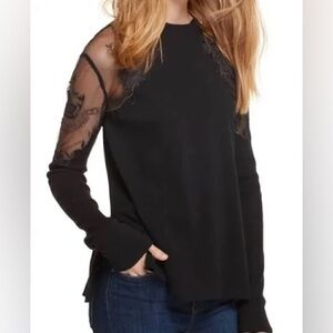 Free People Daniela Sheer Shoulder Appliqué Embroidered Top